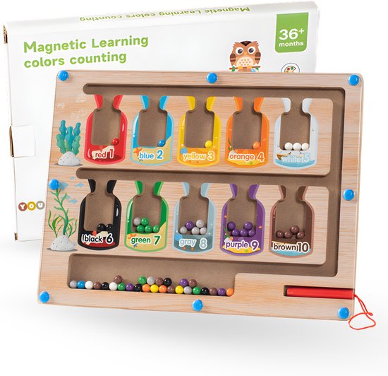 Labyrinthe Magnétique Montessori – Planche 22,7 X 15,5 Cm – Nombres 1 à 10 – Couleurs – Stylo Aimanté – Cadeau 3-6 Ans