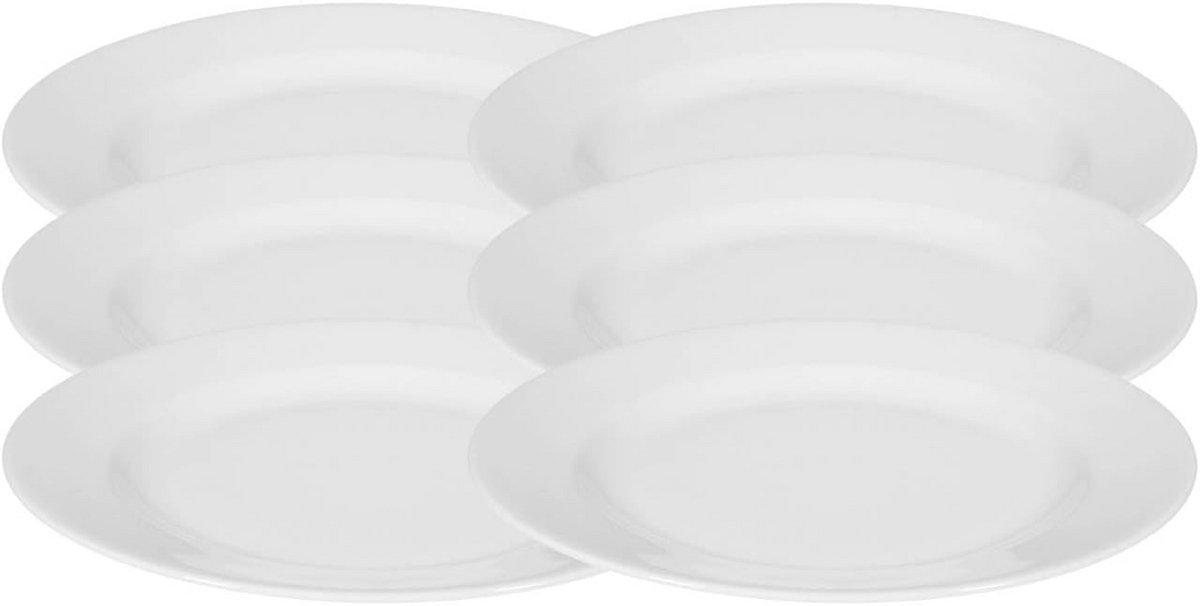 Ontbijtbord 20 cm - Set van 6 Wit Porselein - Ideaal voor Tafels