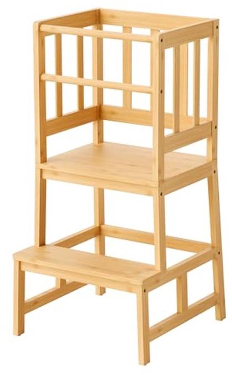 Kinderen stoel met rugleuning en veiligheidsbalk van bamboe 46x46x90cm