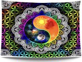 Ulticool - Mandala Zon Maan Yin Yang - Glow in the Dark Tapestry Decoratie Magic - Psychedelisch - Blacklight Party Wandkleed Achtergronddoek - 200x150 cm - Backdrop UV Lamp Reactive - Groot wandtapijt - Poster - Neon Fluor Verlichting