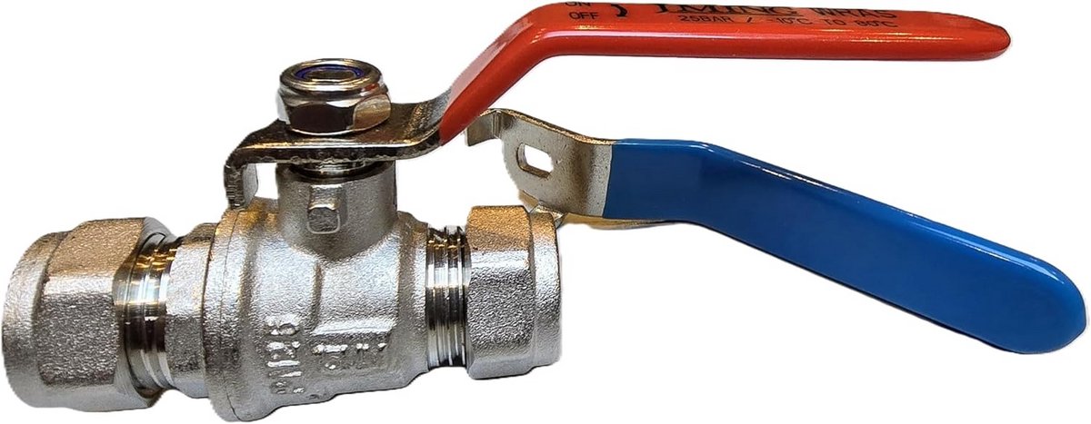 Hefboom kogelkraan 15mm - WRAS goedgekeurd, volledige boring, compressie, isolatieklep, dubbele handgreep