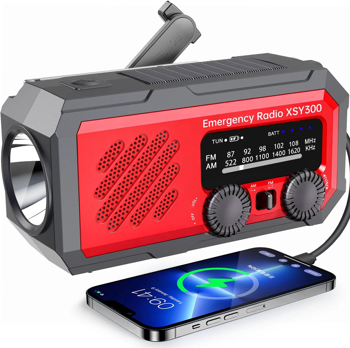 LifeLux Noodradio Solar Opwindbaar 2025 model 2000mAh – Handmatig Oplaadbaar radio – SOS Alarm & Zaklamp – Essentieel voor Noodpakket