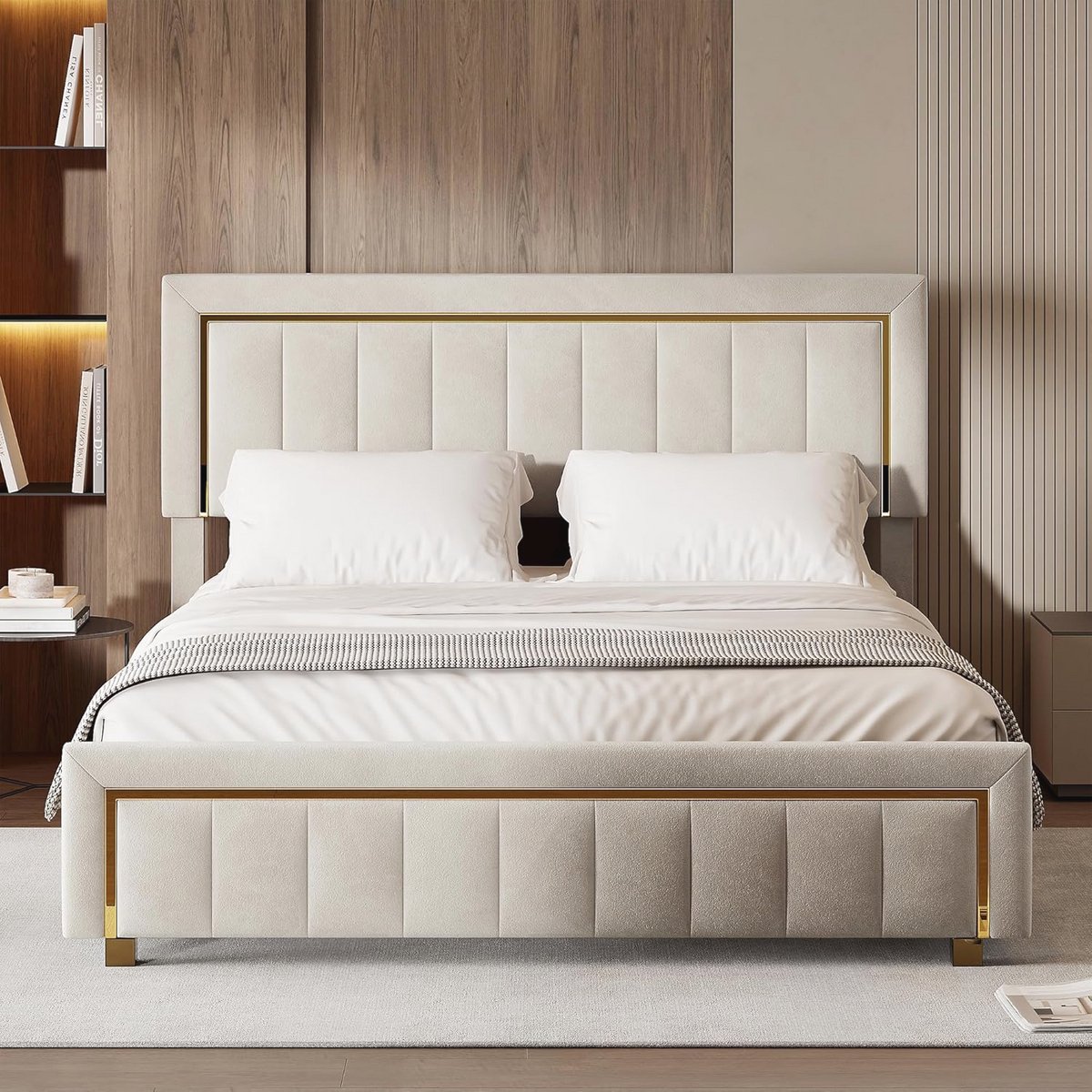 Tweepersoonsbed 160 x 200 cm met Opbergruimte en Fluwelen Bekleding