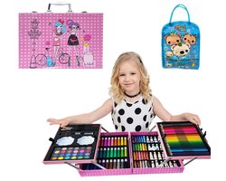 XXL Kleurkoffer voor kinderen-Kinderschilder Set - knutselpakketten- 200-Delige Tekenpakketten/ Schilderset -Hobbypakket - in Milieuvriendelijke kartonnen Koffer - Aquarel - Verf, Krijt, Stiften, Kleurpotloden en Toebehoren-sinterklaas cadeau