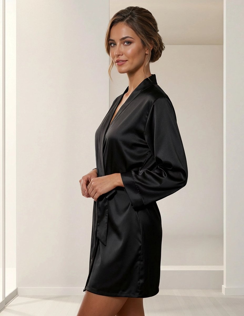Zijden Dames Kimono Florence - 100% Echte Zijde - Exclusief en Stijlvol - Zwart - Maat XL/XXL