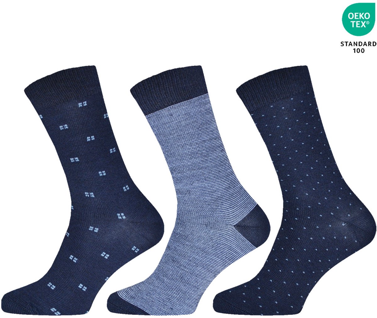 Katoenen herensokken | Ademend | Diverse patronen | Kleur: Blauw | Maat 39-42 | 3 Paar