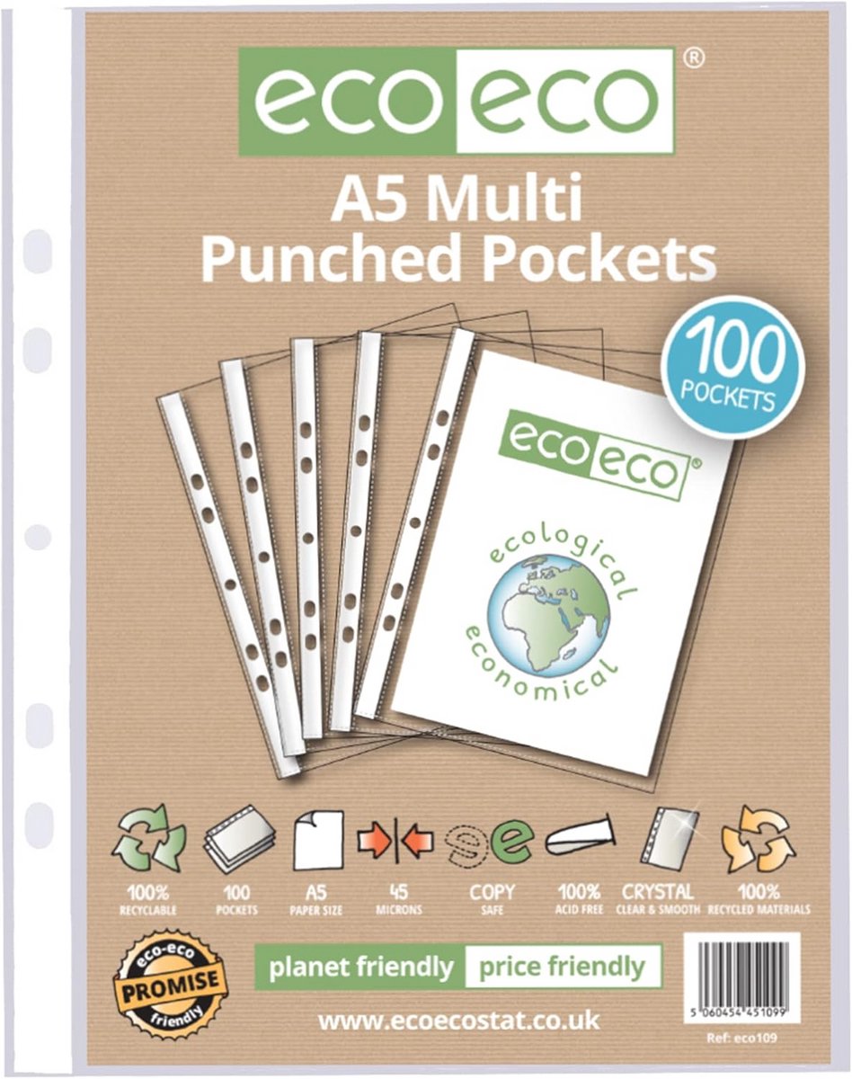 100% Gerecyclede A5 Multi Geperforeerde Zakjes - Transparant, 45 Micron (Pack van 100)