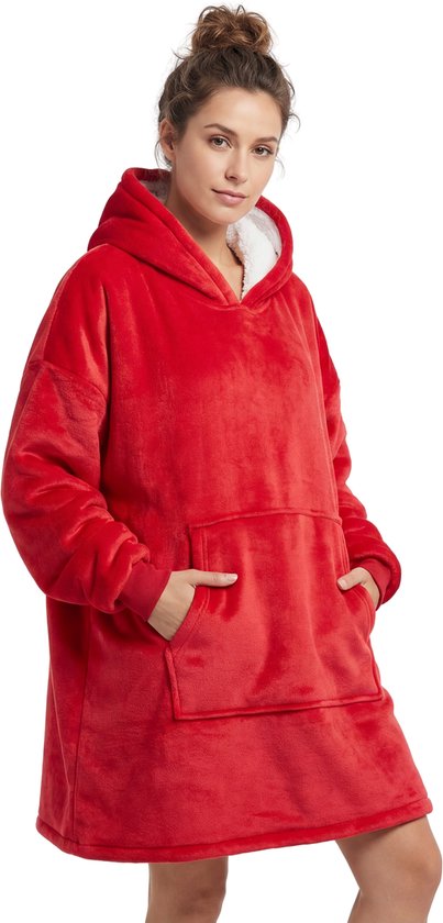 JAXY Hoodie Deken - Snuggle Hoodie - Fleece Deken Met Mouwen - Hoodie Blanket - Rood