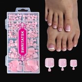 120 stuks korte Franse teen nageltips stickers - Vierkante teen nagelstickers in 12 maten (Roze)