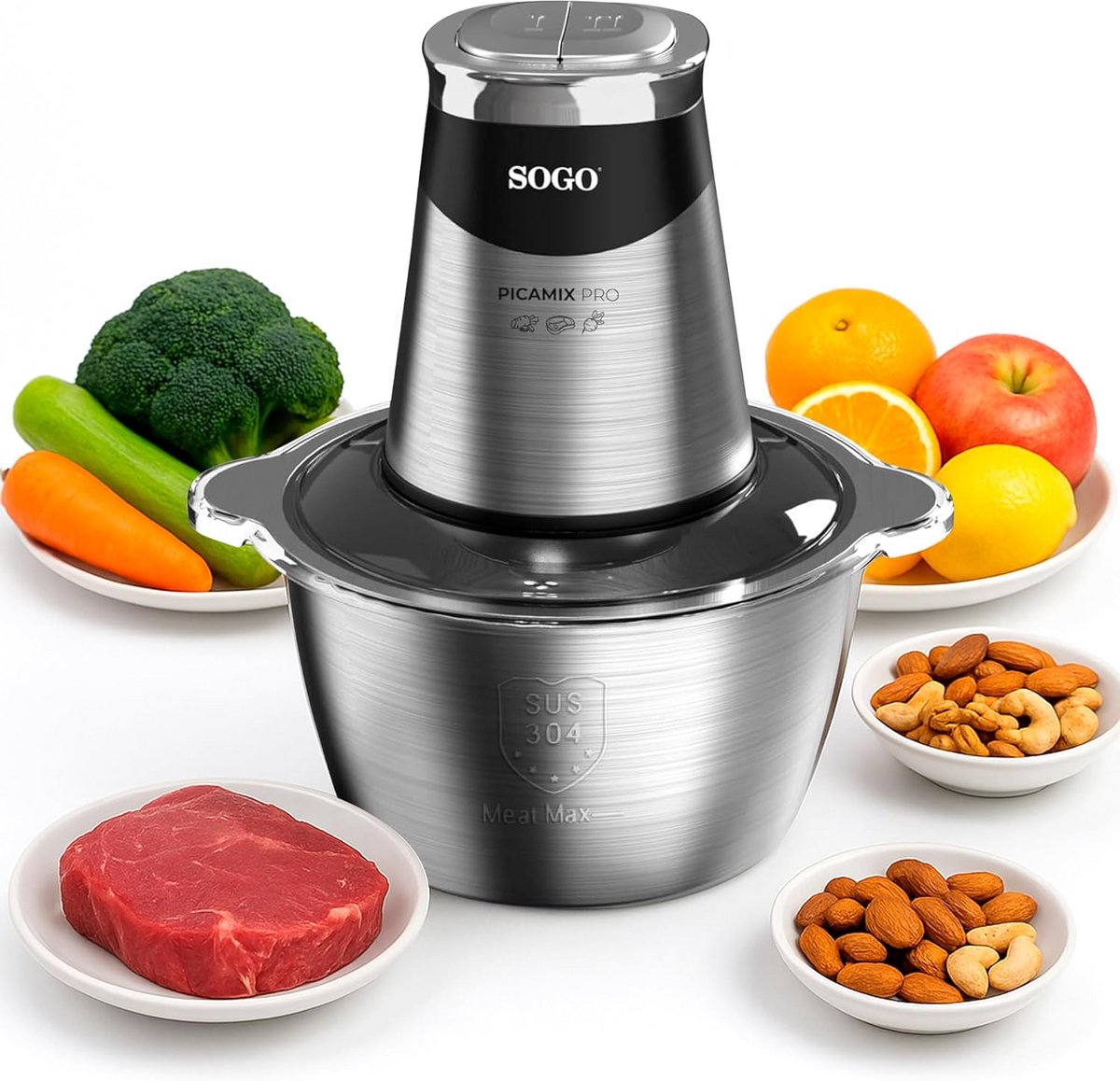 Food hakker 1.8L 500W met dubbele snelheid en veiligheidssysteem