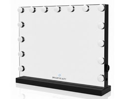 Bright Beauty® Make-up Spiegel met Verlichting – Hollywood Spiegel – 58×46 cm – 15 LED Lampen – 3 Lichtkleuren – Dimbaar – Smart Touch – USB Oplaadpoort – zwart