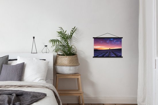 Poster Nuages violets près d'un champ de lavande à lattes plates noir 60x40 cm - Tirage photo sur affiche textielposter (décoration murale salon / chambre)