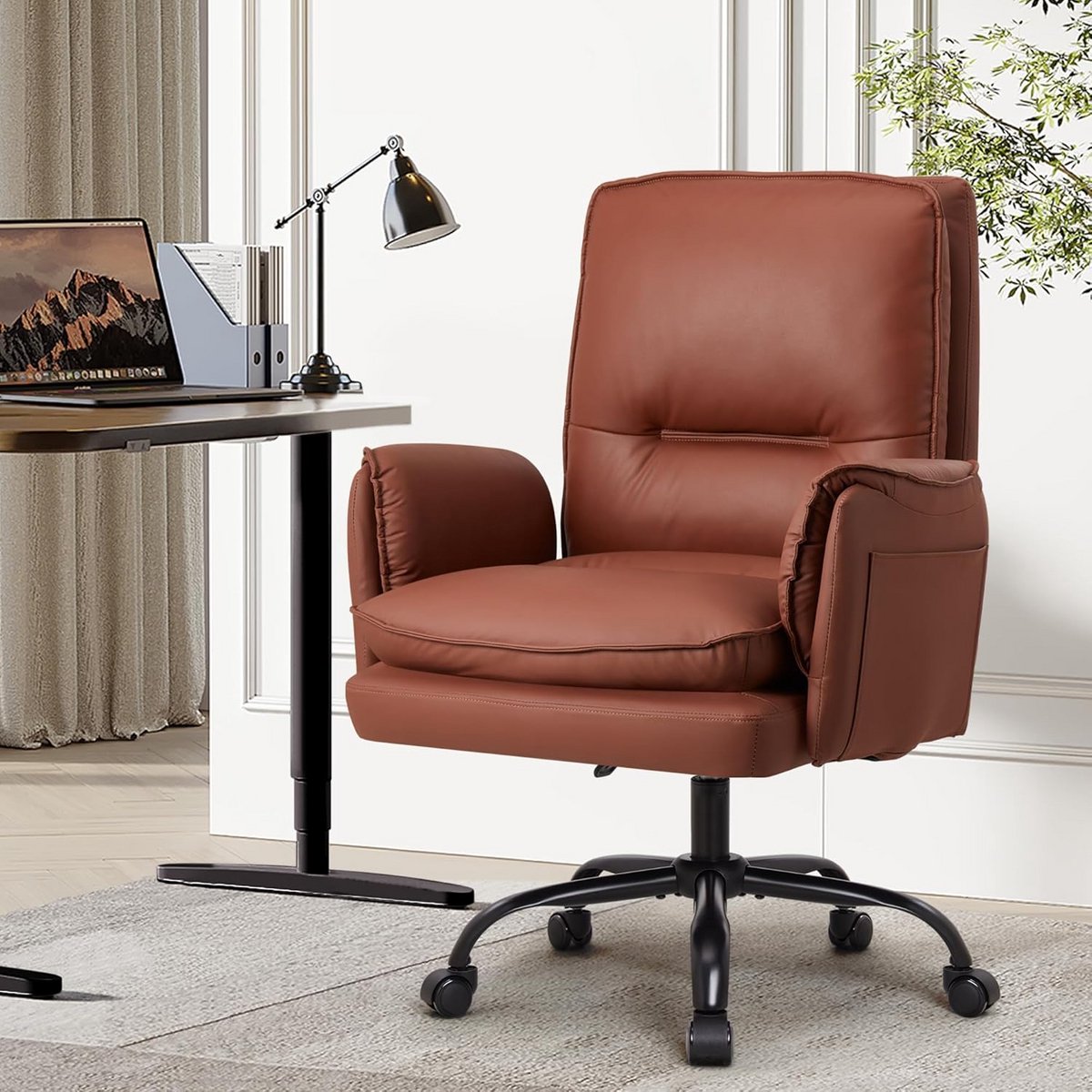 Ergonomische Bureaustoel - Comfortabele Stoel - Thuiswerken Kantoor - Verstelbare Rugleuning - Tot 227 kg - Bruin - afbeelding 1