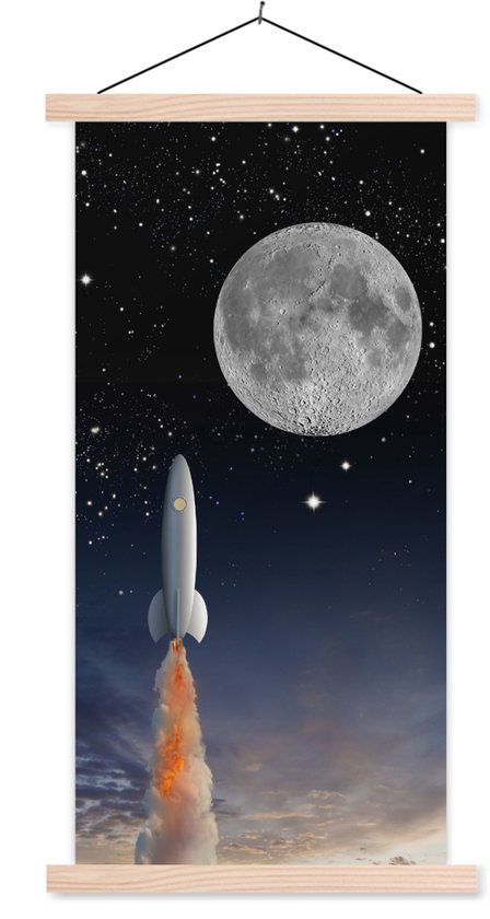 Porte-affiche avec affiche - Affiche scolaire - Une illustration de la navette spatiale et de la pleine lune - 40x80 cm - Lattes vierges