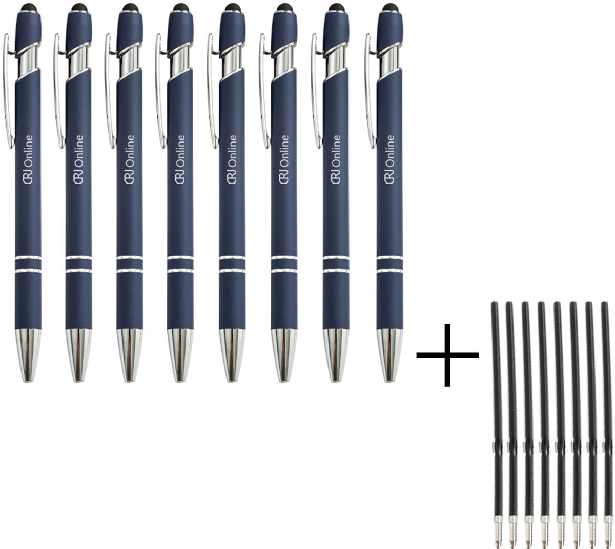 Metalen Blauwe Balpennen - 8 Stuks - Inclusief 8 Navullingen - Luxe - Zacht Schrijfgevoel - iPad Pennen - Multifunctioneel - Touchscreen Pennen