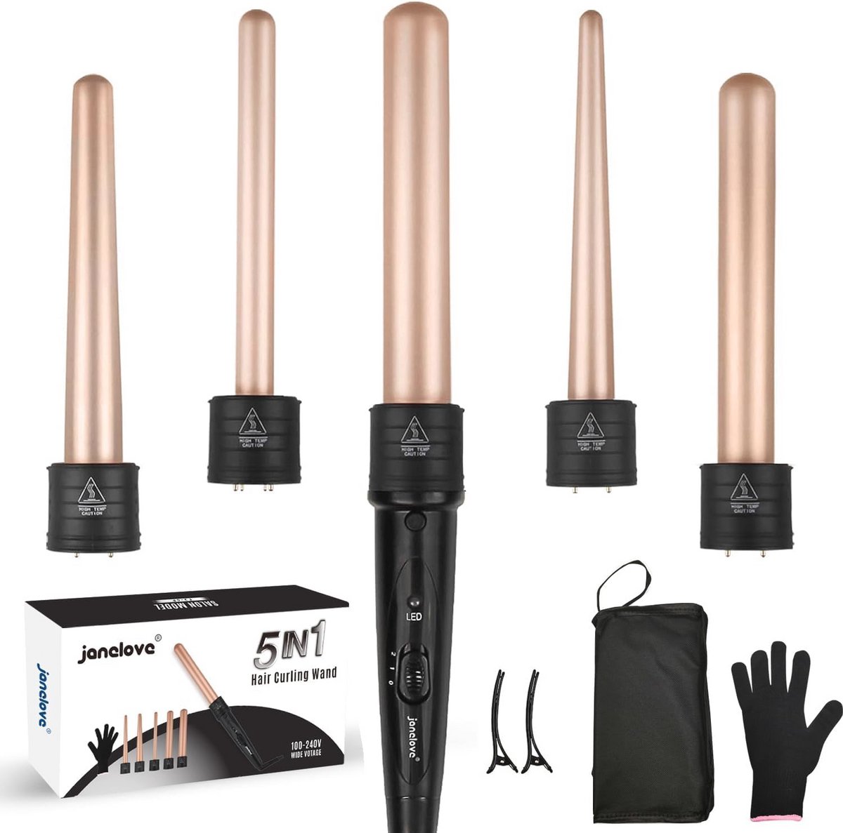 5-in-1 keramische krultangset voor veelzijdige kapsels met instelbare temperatuur