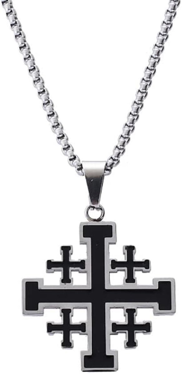 Jeruzalem Kruis Hanger Ketting voor Mannen - Roestvrij Stalen Mode Accessoire