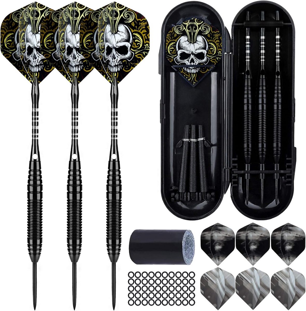 Professionele Dartpijlen Set met Metalen Punt - 3 Stuks 22 Gram, Aluminium Schachten, Rubber Ringen en Slijper