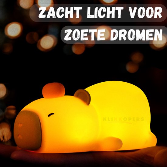 Capybara Lamp - Capibara Nachtlampje - Nachtlampje Kinderen & Baby - Siliconen - Lampje Slaapkamer - Knijplampje Baby - Touch lamp van Merkloos — afbeelding 2