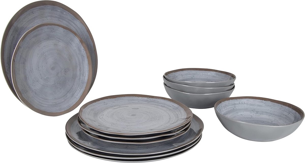 Tableware Set - 12-Piece Melamine Dining Set - Grey