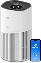 Vibrix PureFlow70 Luchtreiniger / Air Purifier – HEPA H13 + koolstoffilter inbegrepen – 468 m³/u, voor kamers tot ca. 70 m² – Ionisator – App-bediening – Zeer stil & slaapstand – Luchtkwaliteitindicator – Helpt bij stof, pollen & huisstofmijt