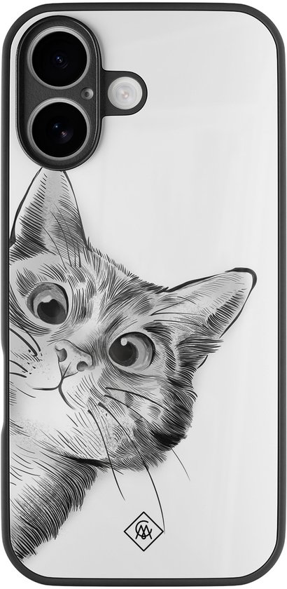 Coque Casimoda- Compatible iPhone 17 - Chat Coucou - Coque rigide de Luxe Zwart - Coque arrière Wit