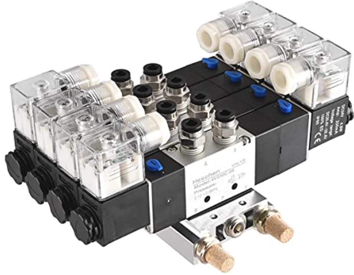 Elektrische pneumatische magneetventiel 4V230C-08, 24VDC met PT1/4, 5 weg 3 posities, spruitstuk basis en demper