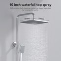Chrome regendouche van 254mm met water dat eruit stroomt, met afmetingen aangegeven.