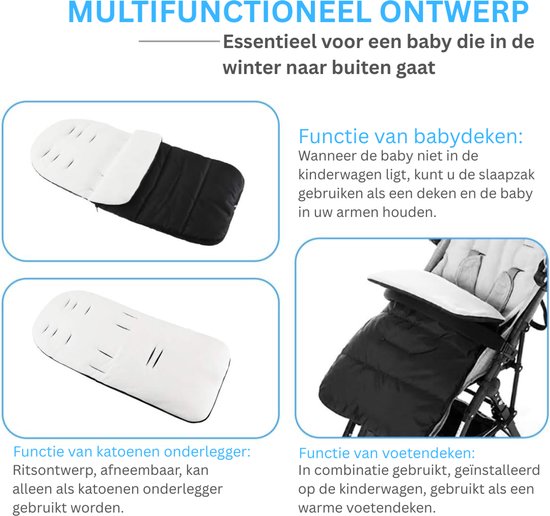 DailySupplies® Voetenzak Buggy - Kinderwagen Wiegdeken - Universeel - Zwart en Wit van Merkloos — afbeelding 3