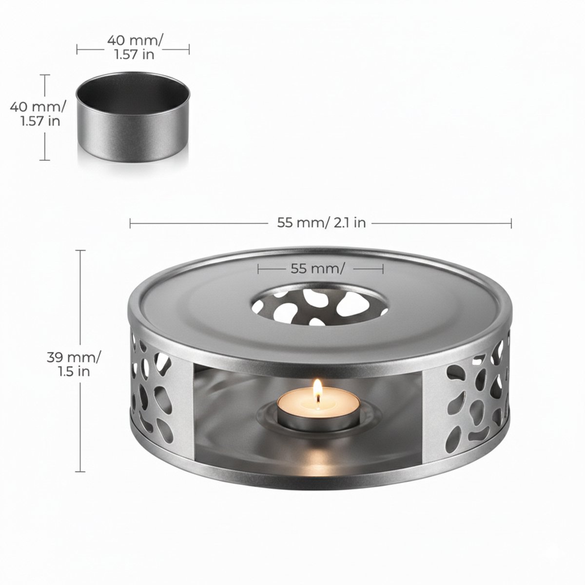 Vaja Glazen Theepot Fay 1 Liter met Filter en Warmhouder - Theepot Glas voor Losse Thee en Theebloemen - Tea Maker - Theelicht houder voor Theekan met Zeef - Infuser - Warmer - Zilver — cadeau in Koken & Dineren - foto 2