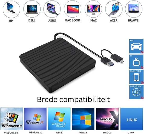 DailySupplies® Externe DVD Speler Voor Laptop - CD Brander - Plug & Play van DailySupplies® — afbeelding 3