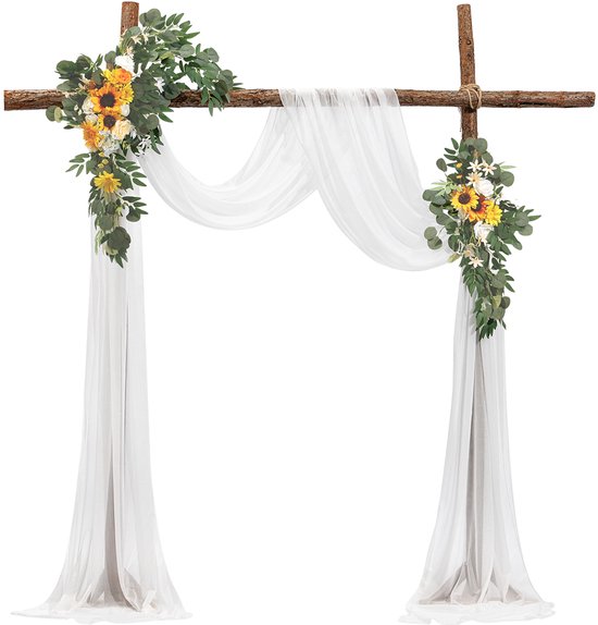 Kunstmatige bruiloft boog bloemen kit 2 stks kunstmatige bruiloft boog bloemen met 1 st semi-Sheer Swag voor ceremonie en receptie achtergrond decoratie (wit