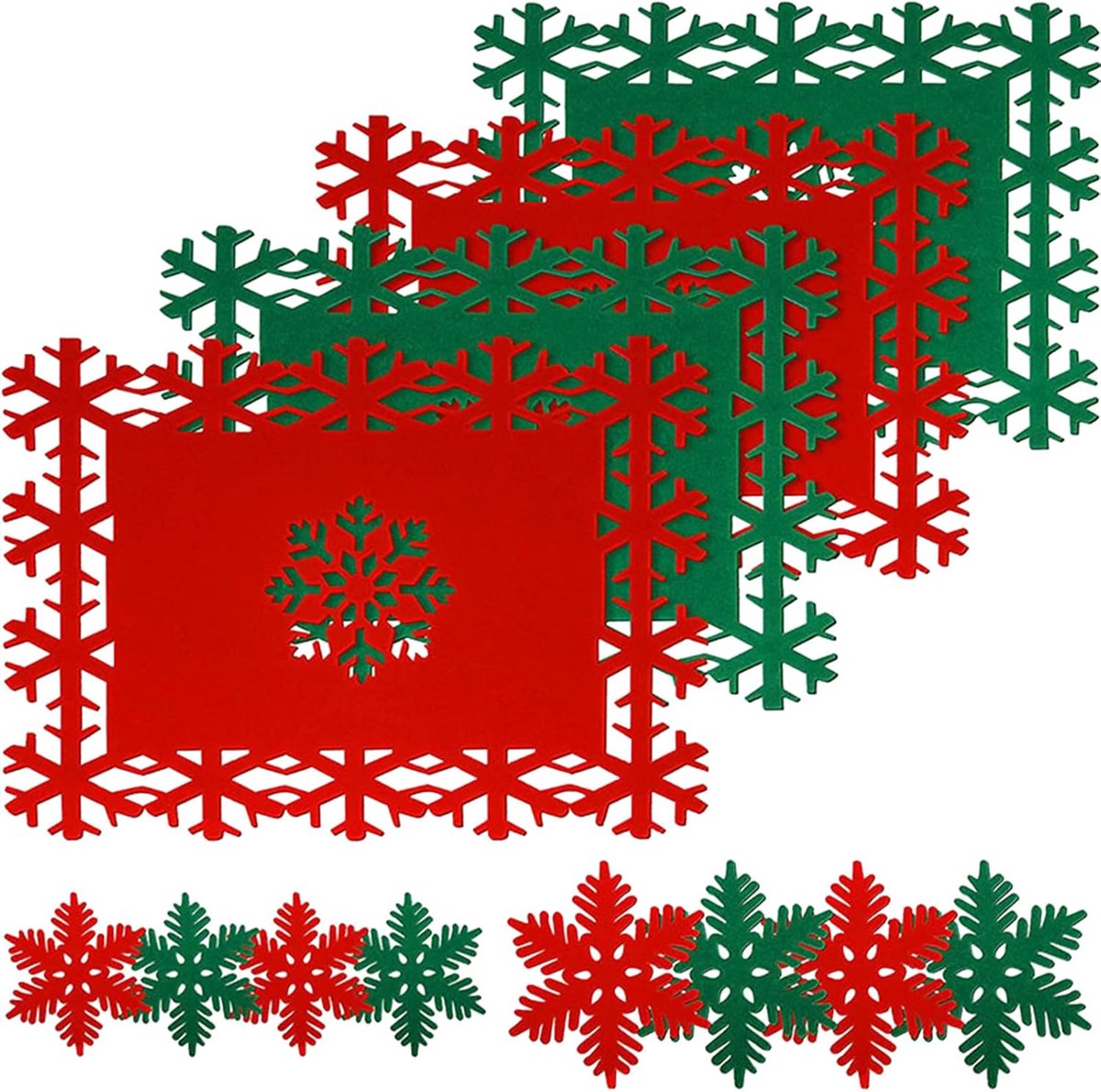 STAR&STER 12-delige Kerst Placematset – Rood – Vilten Tafeldecoratie met 6 Placemats & 6 Onderzetters – Feestelijke Tafelaankleding voor Kerst, Feest of Diner