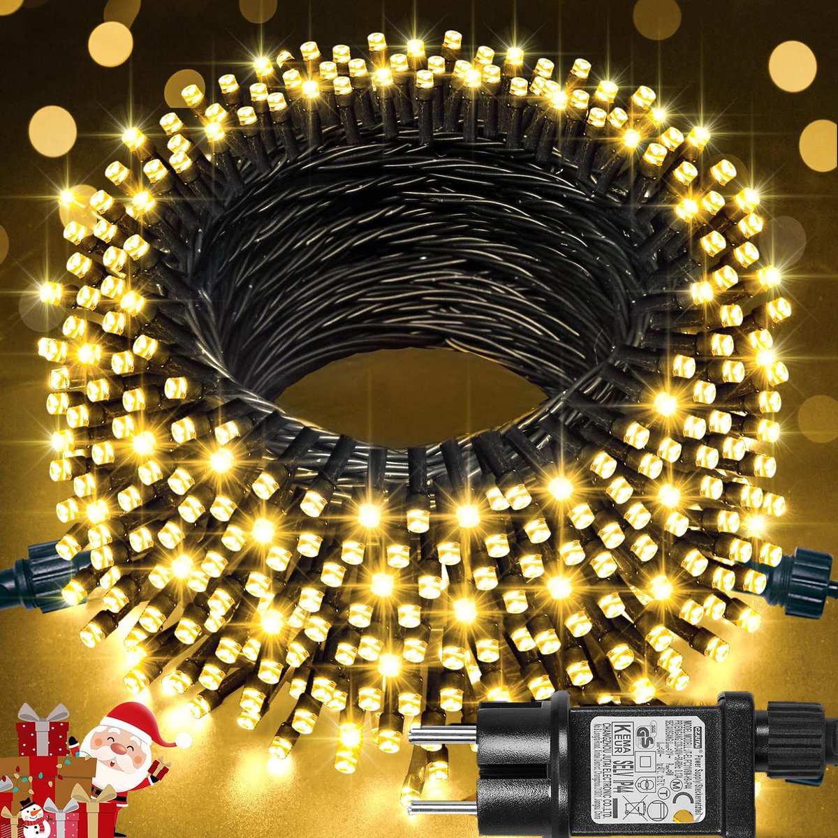 MUPOO Lichtsnoer Buiten en Binnen - Lichtslinger - Lichtsnoeren - IP44 20 m 200 LEDS Warm Wit Licht - Kerstboomverlichting buiten- 8 Lichtmodi - Timer - Geheugen - Lage spanning - Paasversieringen