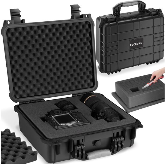 tectake® Universele Koffer- Transportkoffer - Camerakoffer - Blokschuim - Waterdichte afsluitbare box voor foto's - Hardcase, opbergbox - Gereedschapskoffer - afm. 42 x 39 x 17,5 cm