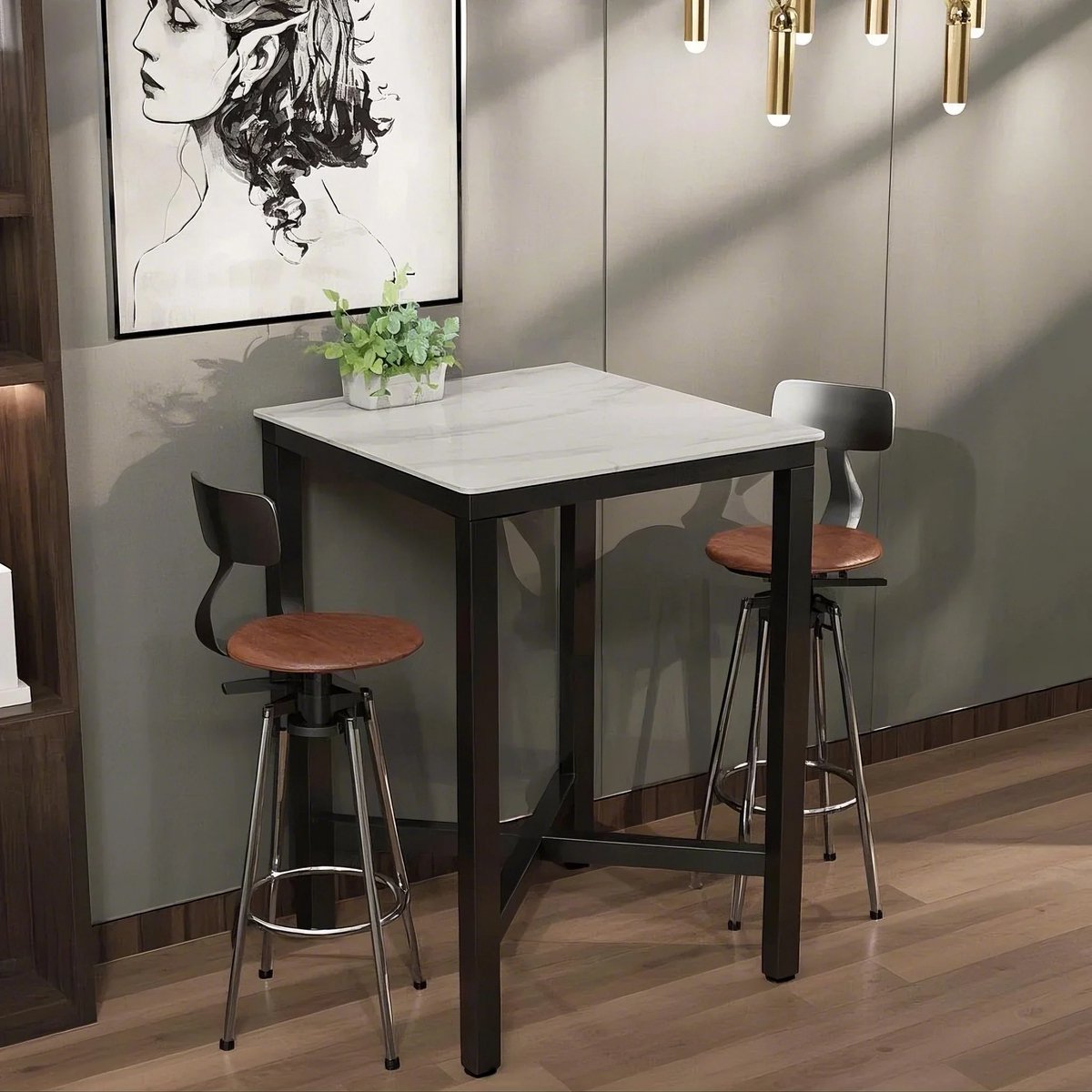 FATIVO Hoge Bartafel - Keukentafel - Vierkante - 70 x 70 x 105 cm (L x B x H) - Barkrukhoogte Tafel - Keuken Tafel - Zwart/Wit