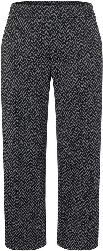 Zwarte broek met visgraatpatroon in grijs en wit. Rechte pijpen.