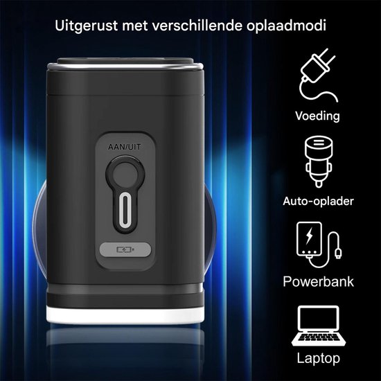 QTTVBTNA - Elektrische Opblaaspomp - 2-in-1 LED Campinglamp - 2400 mAh - Oplaadbare elektrische pomp - Voor luchtbed, opblaasbaar zwembad, zwemring, vacuüm opbergzak - Zwart - 5x5x8,3cm - 1 stuk van QTTVBTNA — afbeelding 4