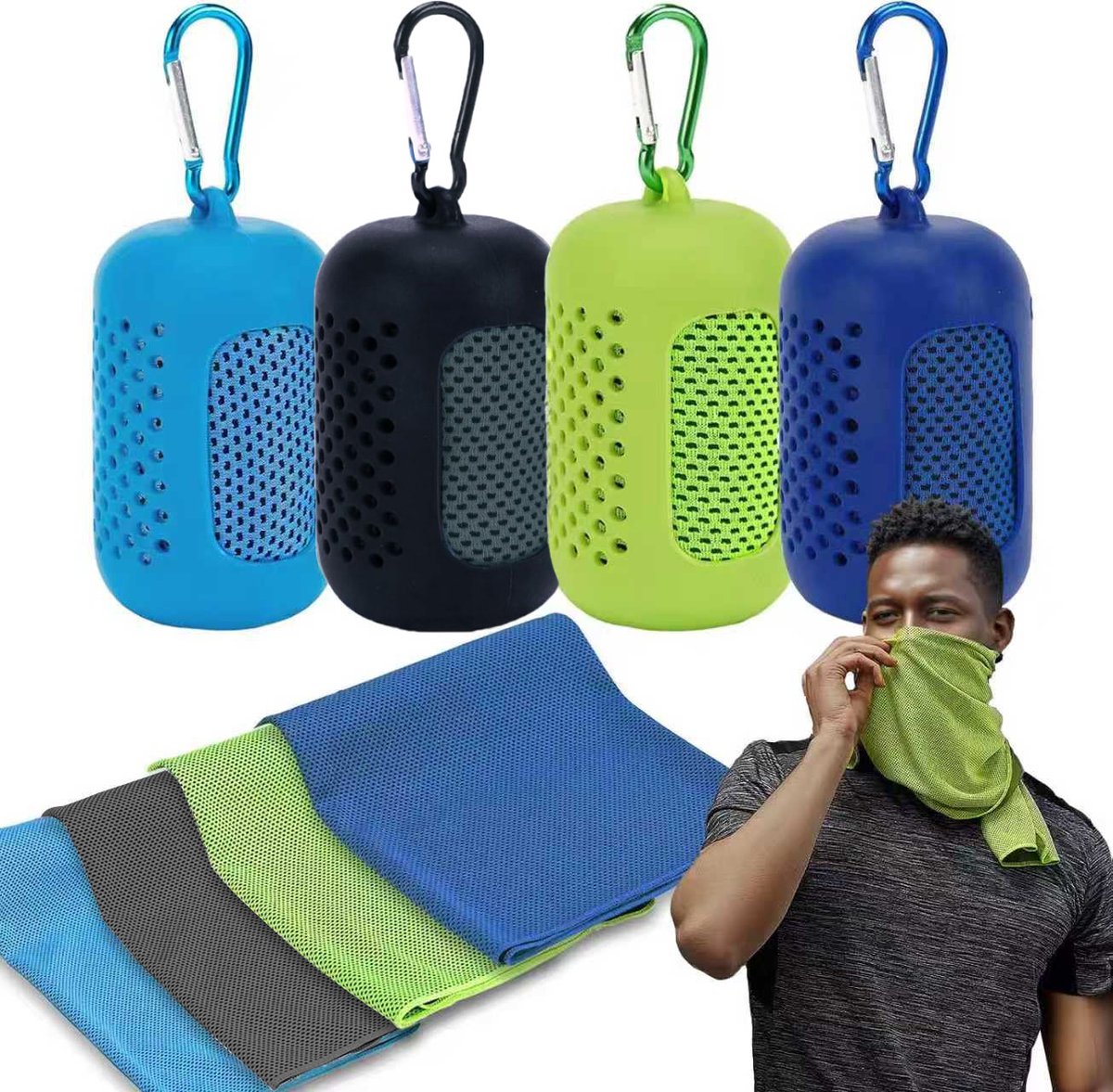Namajunas - Sport handdoek - Fitness handdoek - Yoga handdoek - Set van 4 koeldoeken - met Draagbare Siliconen Hoezen voor Gemakkelijk Transport - Reishanddoek - Microvezel handdoek - Zacht Snel Droog