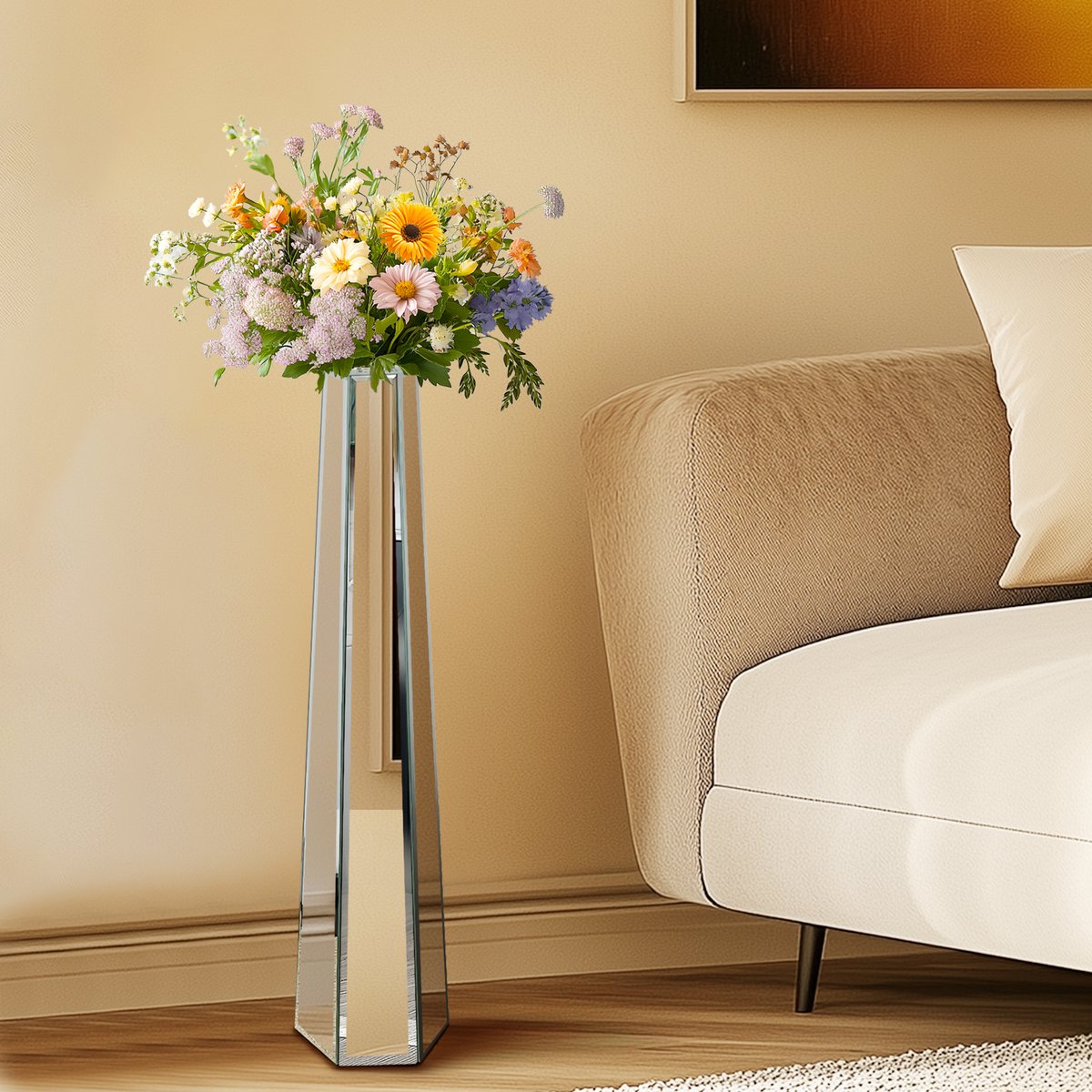 Artloge Hoge Vaas - Zilveren Vloervaas - Spiegelvaas - Cadeau voor Vrouw - H77 cm