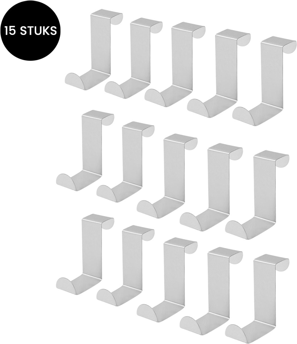 Purepeak Deurhaken over Deur Set 15 Stuks - Kapstokken Hangend - Wandkapstok - Zilver