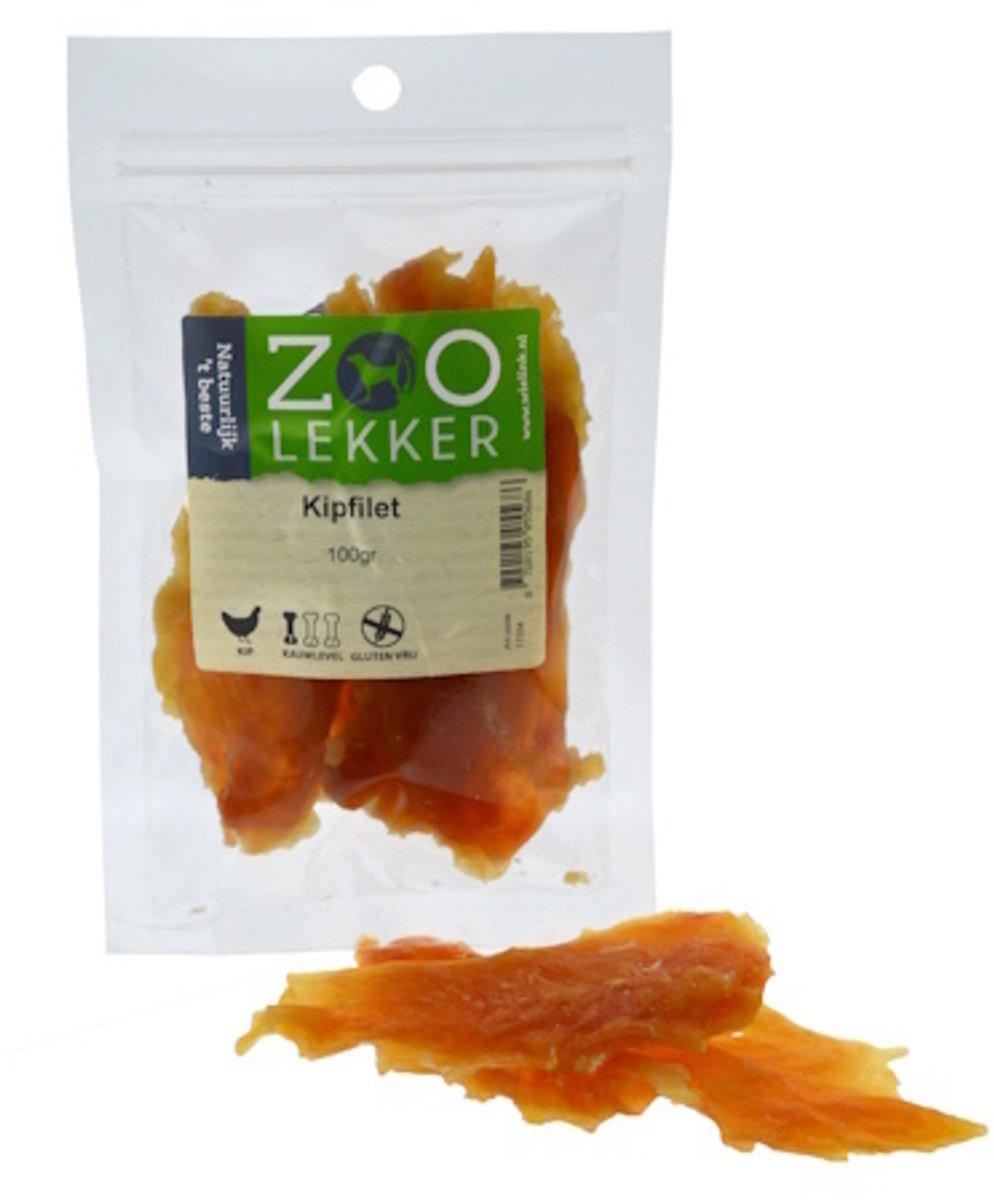 Zoolekker Kipfilet hondensnack - natuurlijke gedroogde kip voor honden 100 Gram