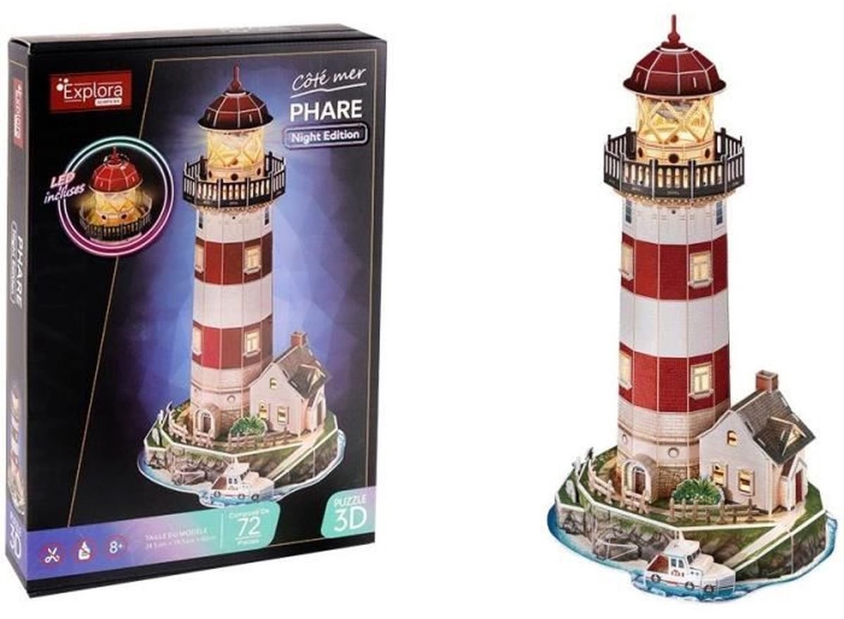 3D-modelset - EXPLORA SCIENCES - Vuurtorenpuzzel - 72 stukjes - Vanaf 8 jaar - Eenvoudig in elkaar te zetten