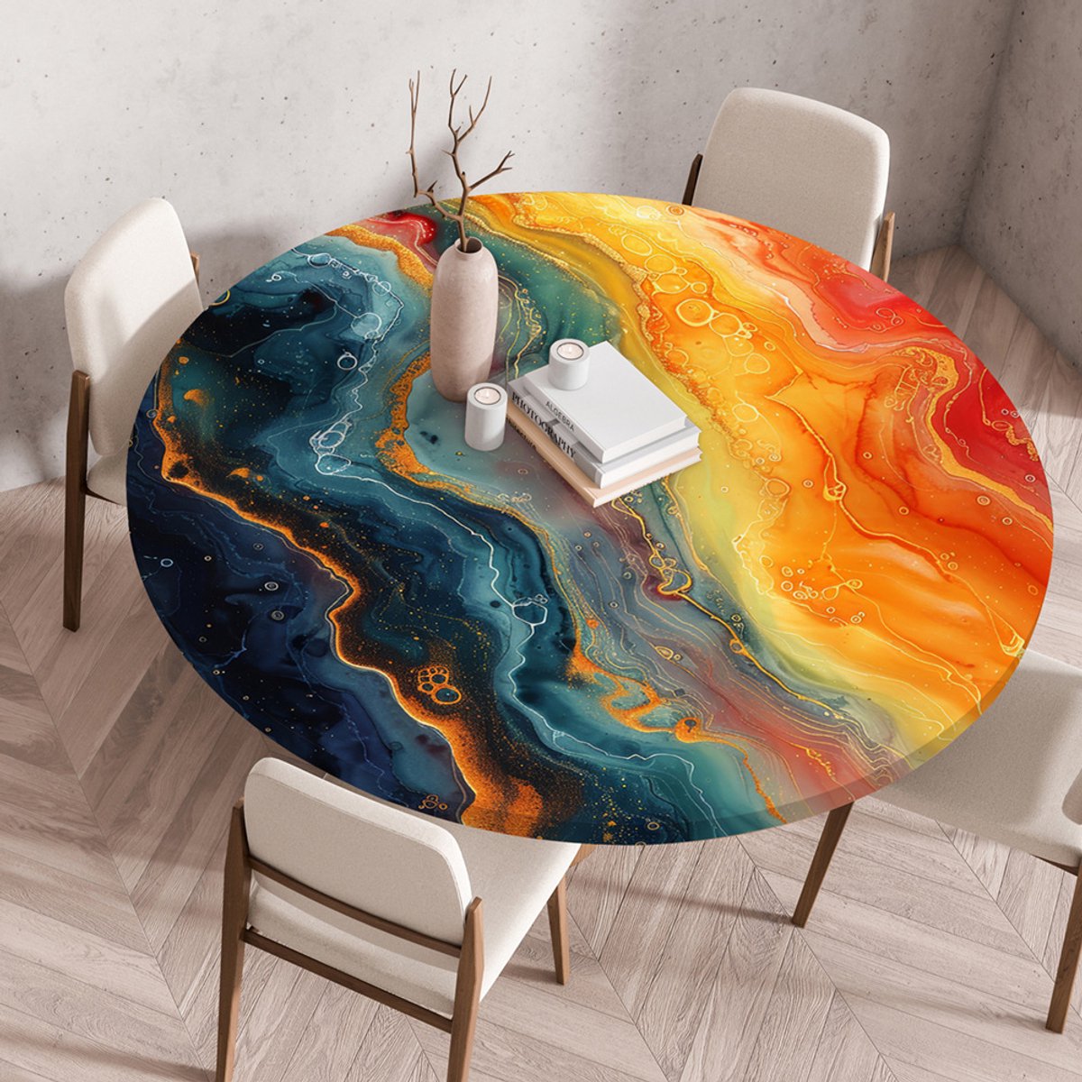 Dit ronde, waterdichte tafelkleed voor buiten, met een diameter van 80 cm, heeft elastische randen en is perfect voor feestjes en gebruik in de tuin. Kuststijl.