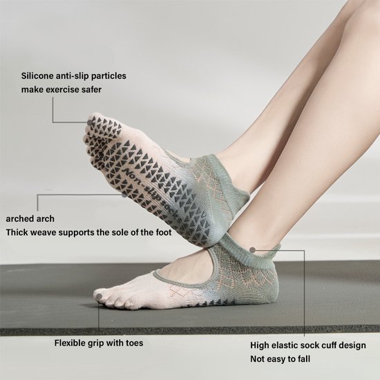 OIMG Sokken Antislip 5-Pack - Teen sokken - Toe socks - Pilates Sokken - Yoga Sokken - Dames en Heren anti slip - Huissokken - Fitness Sokken - Grip - One size fits all - Gripsokken voor Yoga Pilates Ballerina Ballet van OIMG — afbeelding 3