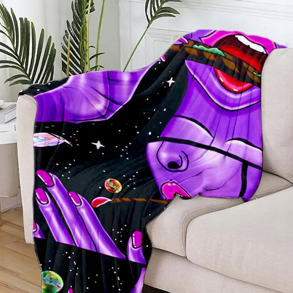HOLAVIDA Flanellen Deken met Patroon, Zwart-Paars, 127x152cm