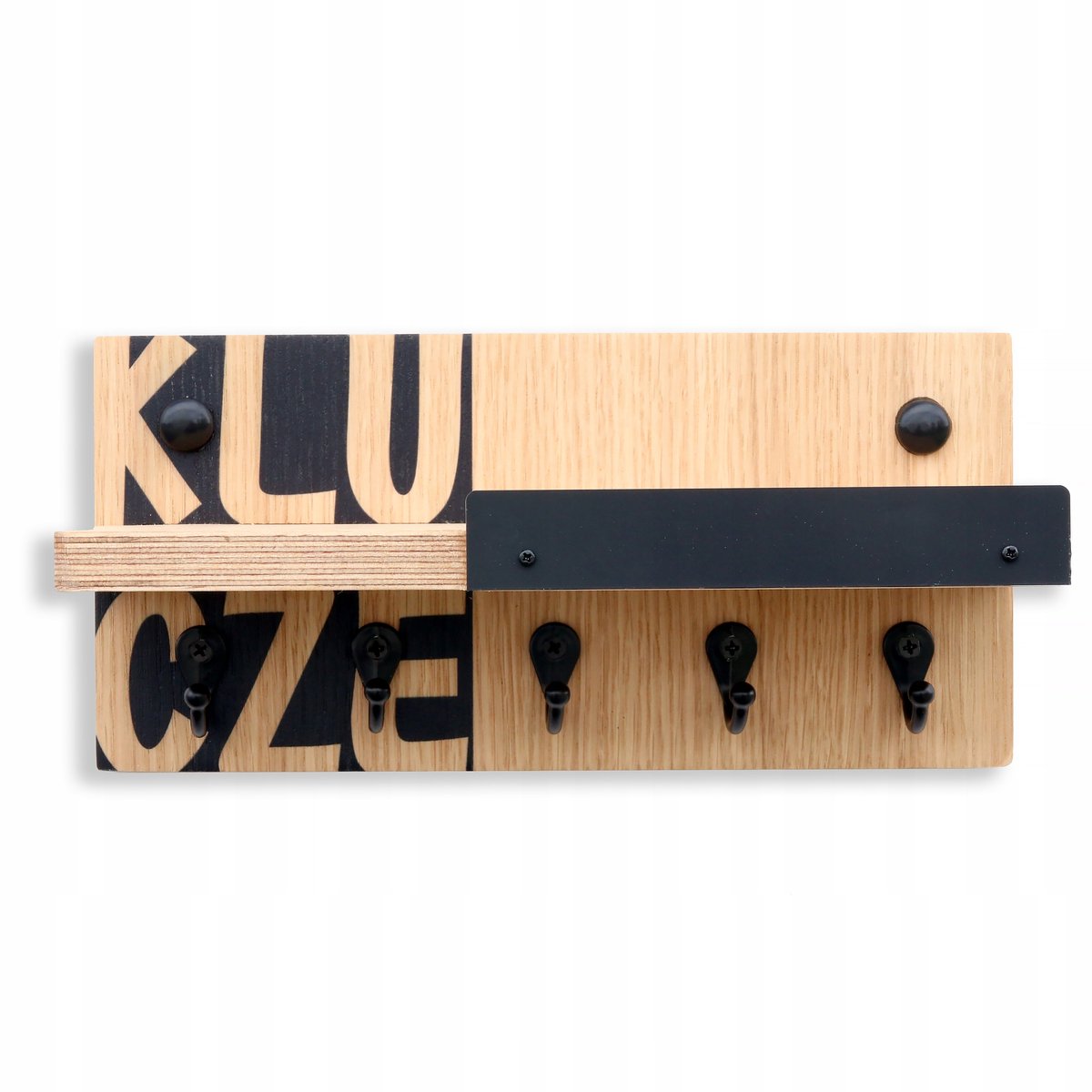 Houten Sleutelhouder met Plank - 25x12 cm - Natuurlijke Eik