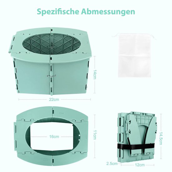 Reispotje voor kinderen, herbruikbaar draagbaar opvouwbaar potje voor peuters, opvouwbaar toilet voor kamperen in de buitenlucht, potje voor peuters (groen) — afbeelding 2