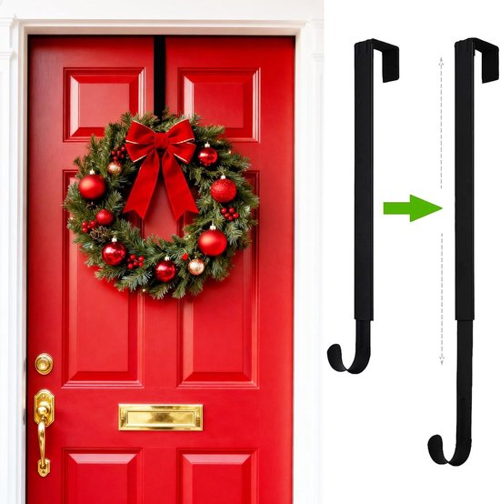 Kranshanger - 1 stuk - Kerstkrans hanger - verstelbaar van 38 tot 65 cm - Kranshanger voor voordeur - Haken - deurhanger - kerstkransen ophangen - voor deur voor kerstkransen, decoraties en haak - zwart