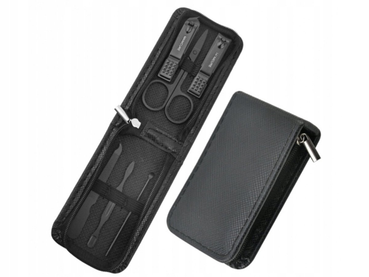 Heren manicure- en pedicureset - zwart leerlook etui